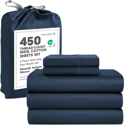 Miniatura 59 de LANE LINEN - Sábanas tamaño Split King para cama ajustable, 450 hilos, 100% algodón, 2 sábanas bajeras individuales XL, con bolsillo profundo, 05