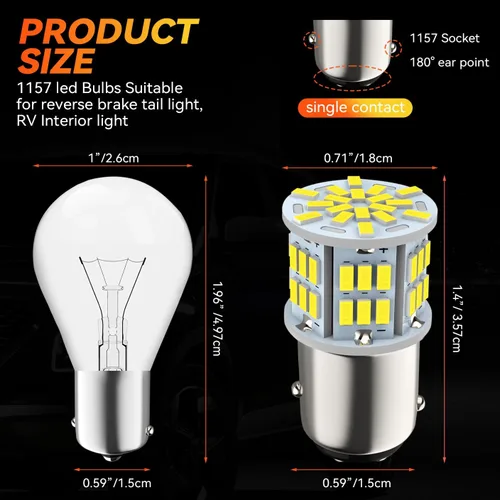 Miniatura 2 de Safego 1157 BAY15D Bombilla LED 2 PIEZAS 6000K 5W para Coche Luz de Reversa, Señal de Giro Trasera, Luz de Estacionamiento 54SMD 3014 P21W Blanca