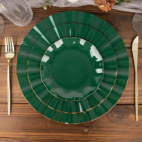 Miniatura 205 de Tableclothsfactory Paquete de 10 platos redondos de plástico negro de 6 pulgadas para ensalada de postre, platos desechables con borde ondulado
