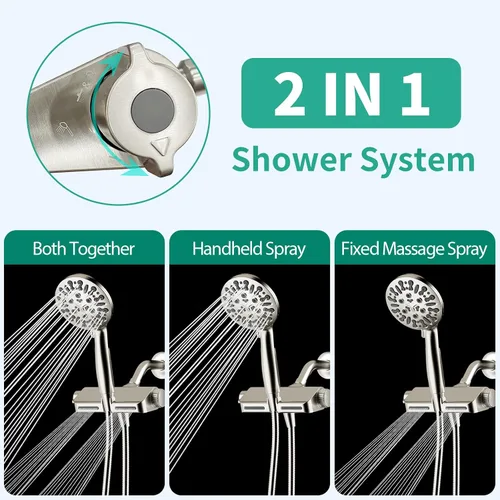Miniatura 2 de Cabezal de ducha filtrado con combo de mano, cabezal de ducha con filtro de agua dura con 9 modos de ducha, cabezales de ducha dobles de alta Níquel