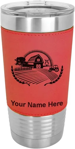 Miniatura 18 de LaserGram Vaso aislado al vacío de 20 onzas, granja, grabado personalizado incluido (piel sintética, estilo béisbol)
