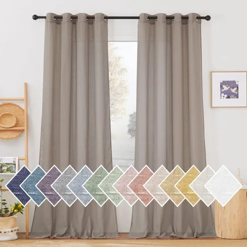 Miniatura 69 de NICETOWN Cortinas de lino traslúcidas con textura de lino de 84 pulgadas de largo, con ojales semitraslúcidos, tratamientos de ventana, privacidad
