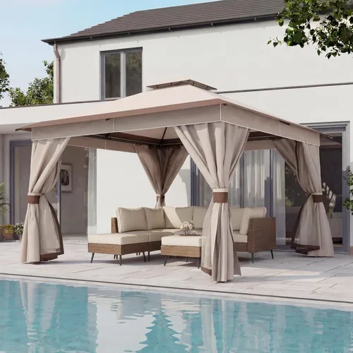 Miniatura 45 de LAUSAINT HOME 8'x8' Outdoor Gazebo, Metal Frame Heavy Duty Patio Canopy Tent Shelter with Double Roofs, Mosquito Nettings and Privacy Screens for