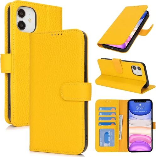 Miniatura 163 de Zouzt Funda para iPhone 11 de 6.1 pulgadas de piel auténtica con 4 ranuras para tarjetas, tarjetero con bloqueo RFID, tapa magnética, función atril