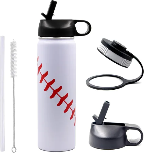 Miniatura 23 de Botella de agua de baloncesto de 12 onzas, botella de agua deportiva aislada al vacío de acero inoxidable con popote y 2 tapas, botella de agua
