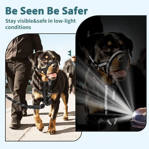 Miniatura 6 de BARKLESS Collar resistente sin tirones para perros medianos y grandes, suave y reflectante con enlace de seguridad, correa de bozal de entrenamiento