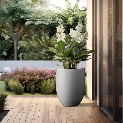 Miniatura 5 de Kante Maceta alta de hormigón natural de 21.7 pulgadas de alto, maceta decorativa grande para interiores y exteriores con orificio de drenaje