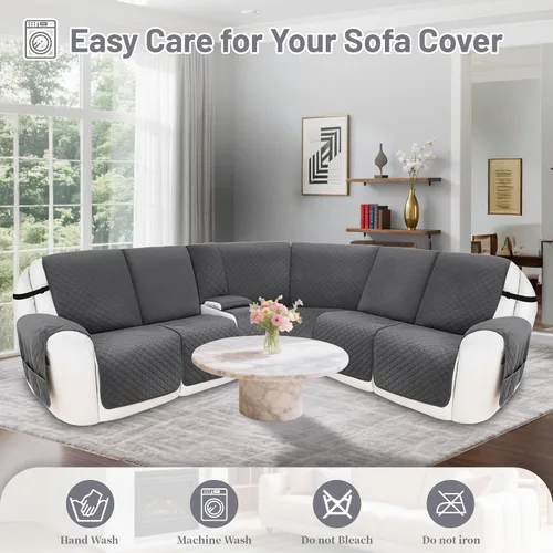 Miniatura 8 de Fundas para sofá reclinable, 100% impermeables, de terciopelo en forma de L, para sofás y mascotas, lavables, antideslizantes, con bolsillos