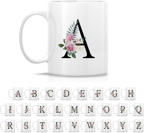 Miniatura 2 de Retreez Ramo botánico floral inicial A-Z con monograma, taza con monograma de cerámica de 11 onzas, regalo de agradecimiento de agradecimiento