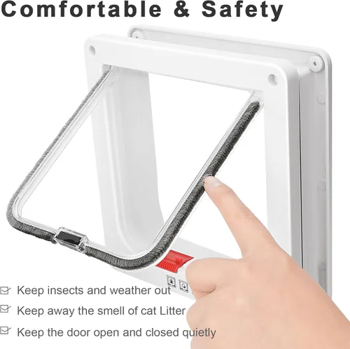 Miniatura 5 de Puerta para gatos para ventanas, puertas para mascotas y puerta corredera, puerta de seguridad para mascotas con cerradura de 4 vías, solapa
