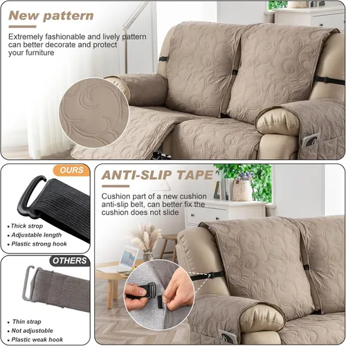 Miniatura 3 de Genina Fundas de sofá para 3 cojines 100% impermeables Fundas de sofá para sofá reclinable Fundas de sofá de 3 plazas para sofás reclinables
