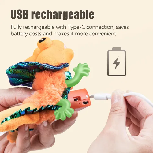 Miniatura 5 de Migipaws Juguetes para Gatos, Lagarto con Ala que Chisporrotea Activado por Toque para Gatito con Hierba Gatera para Gatos de Interior, Recargable
