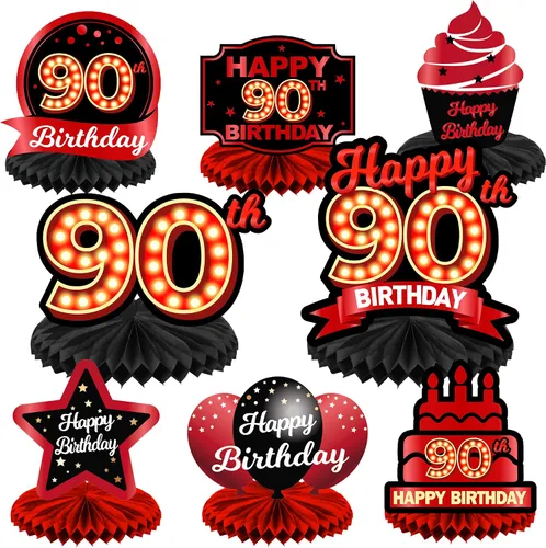Miniatura 16 de Feliz Cumpleaños 15 Centros de Mesa de Panal Rojo y Negro Globos Decoración Temática de Mesa Decoraciones de Mesa Adornos de Mesa para Niñas Mujeres