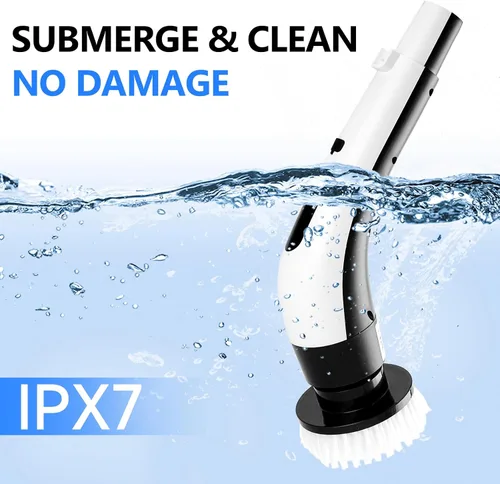 Miniatura 5 de Limpiador giratorio eléctrico inalámbrico con 8 cabezales de cepillo, limpieza de mano y ducha con mango ajustable, IPX7 impermeable para ducha