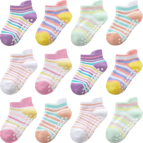 Miniatura 7 de Calcetines con Agarre Antideslizantes de Algodón para Bebés y Niños Pequeños, Niños y Niñas, Paquete de 12 Calcetines de Tobillo Lindos para Niños