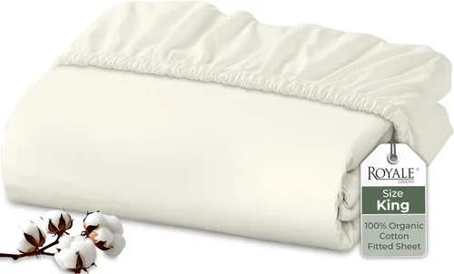 Miniatura 88 de Royale Linens Sábana bajera ajustable de algodón 100% orgánico - Tejido percal - Sábanas bajeras de bolsillo profundo súper suaves - Sábana elástica