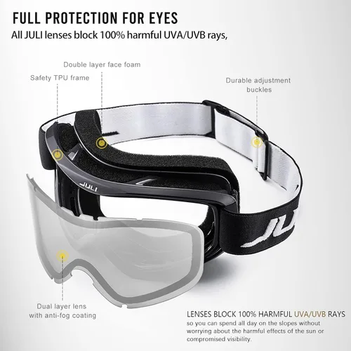 Miniatura 4 de Juli Gafas de esquí para niños, gafas de snowboard para niños y niñas, motos de nieve, esquí, patinaje, edad 3-8 4302 Marco negro/lente plateado