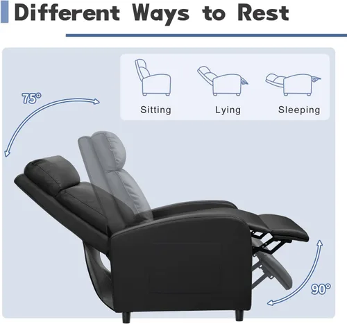 Miniatura 6 de Furniwell Silla reclinable de masaje para sala de estar, silla ajustable de cuero sintético reclinable, asiento para cine en casa, sofá individual