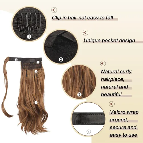 Miniatura 5 de SOFEIYAN - Extensión de cola de caballo rizada de 15 pulgadas, pelo sintético resistente al calor, pieza de cabello ondulada natural, para envolver