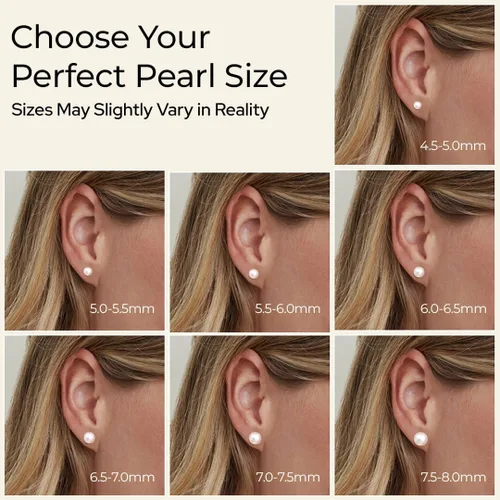 Miniatura 3 de THE PEARL SOURCE White Japanese Akoya Pearl Stud Earrings for Women – Genuine Cultured Pearls, Hypoallergenic Jewelry with Secure 14k Gold Backing