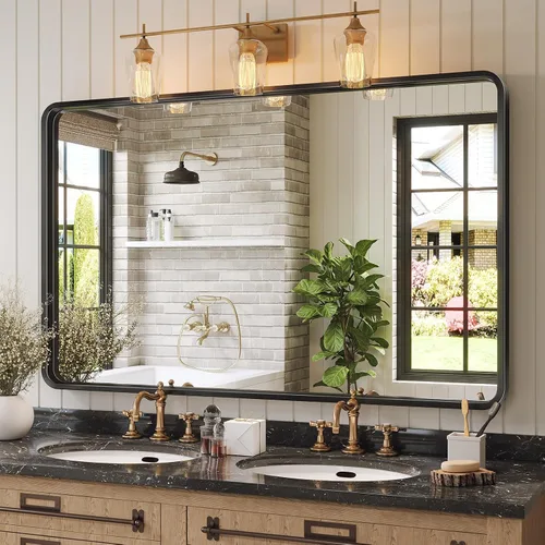 Miniatura 11 de Brightify - Espejo rectangular para pared de baño de 24x30 pulgadas con marco de metal negro, espejo moderno de tocador para baño, montaje vertical