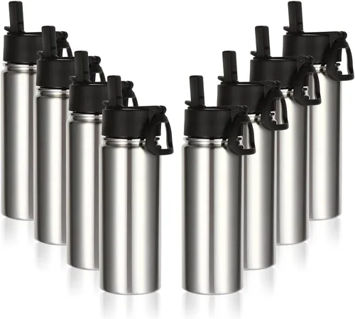 Miniatura 29 de Volhoply Paquete a Granel de 8 Botellas de Agua Aisladas de 18 Onzas, Botellas de Agua de Acero Inoxidable para Niños con Tapa con Pajita, Botella