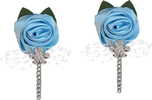 Miniatura 8 de Boutonniere de flores artificiales, paquete de 2 piezas para boda, tela de seda sintética, rosa Boutonniere para iglesia, boda, equipo, novio, Rosa