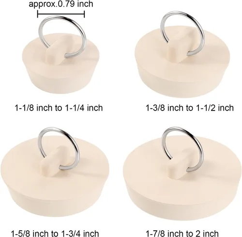 Miniatura 2 de Hestya Juego de 4 tapones de drenaje de goma para bañera, fregadero y tapón de drenaje con anillo para colgar para bañera, cocina y baño