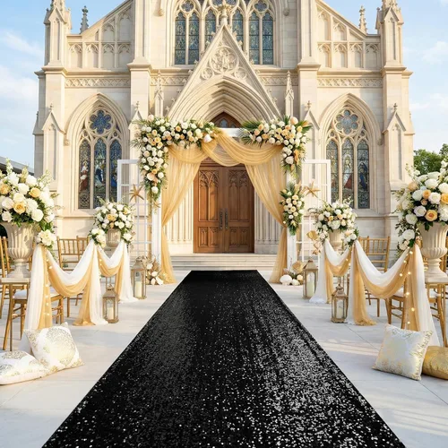 Alfombra de pasillo de 2 x 15 pies para fiesta, alfombra de lentejuelas negras para decoración de baile de graduación, banquete brillante para