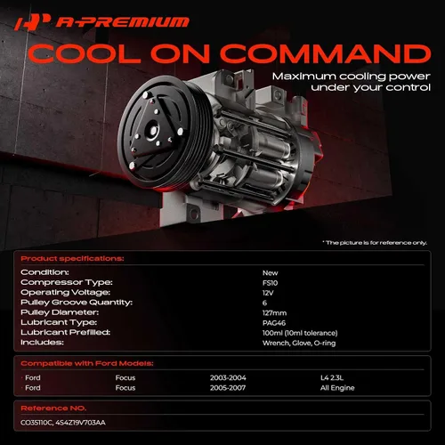 Miniatura 2 de A-Premium Compresor de aire acondicionado con embrague compatible con Ford Focus 2003 2004 2005 2006 2007, estilo compresor FS10