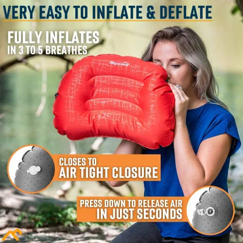 Miniatura 5 de Alpcour Almohada de camping – Almohada de dormir grande, inflable, ultraligera con diseño fácil de inflar, funda exterior impermeable suave y funda