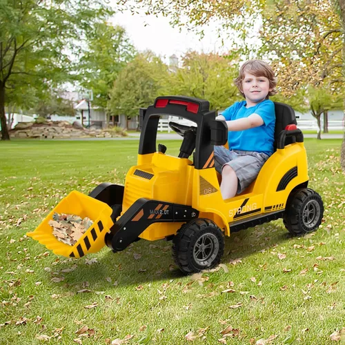 Miniatura 2 de Costzon Excavadora para Montar, Bulldozer Excavadora con Batería de 12V con Cucharón de Excavación Ajustable, Luz LED Trasera, Música, Bocina