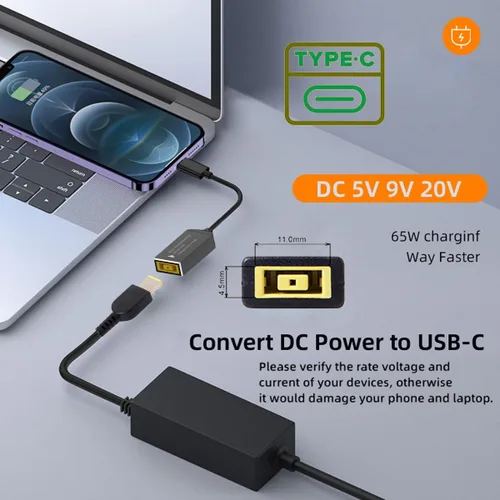 Miniatura 6 de CY Cable rectangular Jack Thinkpad X1 Entrada a USB-C Tipo-C Cable de carga para teléfono portátil PD9V 5V 20V