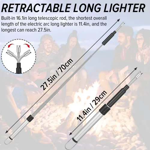 Miniatura 2 de Encendedor de arco eléctrico – Encendedor de plasma recargable con cuello ajustable de 11.4 a 27.55 pulgadas, resistente al viento y sin llama