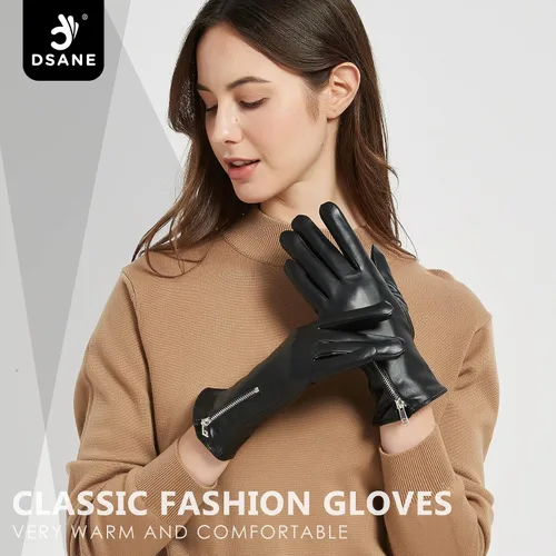Miniatura 2 de Dsane Guantes de cuero de invierno para mujer, guantes de conducción cálidos para pantalla táctil