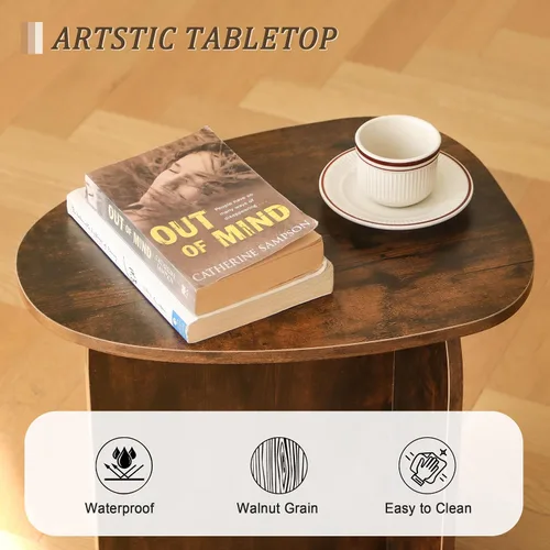 Miniatura 4 de AWASEN Mesa auxiliar, pequeña mesa auxiliar triangular para sala de estar, mesa decorativa moderna con mesa única, mini mesita de noche para Marrón