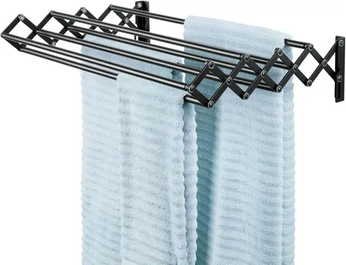 mDesign Estante de secado de aire retráctil extensible de acero para montaje en pared, 8 barras para colgar prendas, organizador montado para