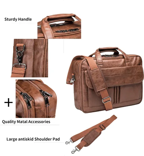 Miniatura 3 de seyfocnia Bolsa para laptop para hombre bolsa de mensajero de cuero de 156 pulgadas resistente al agua maletín de viaje de negocios bolsa