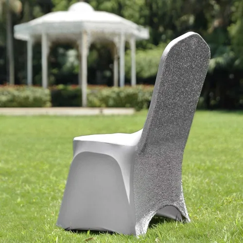 Miniatura 8 de Tableclothsfactory Funda elástica para silla de banquete de elastano negro con brillo metálico para eventos de comedor para banquete de boda