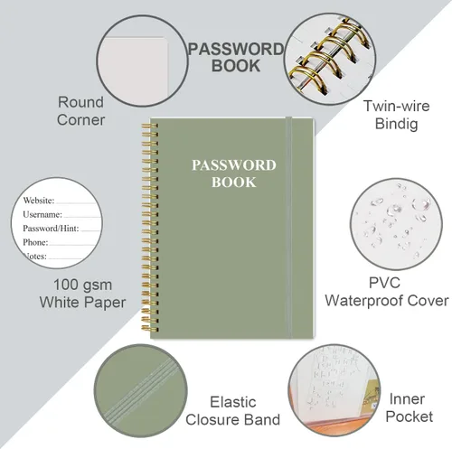 Miniatura 44 de Libro de contraseñas con pestañas alfabéticas, libro de bolsillo pequeño para iniciar sesión en computadora y sitio web, libro de registro
