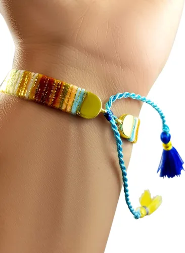 Miniatura 33 de Alef Bet by Paula Macrame Friendship Bracelet in Shades of Blue with Gold-plated Jewish Star of David Charm