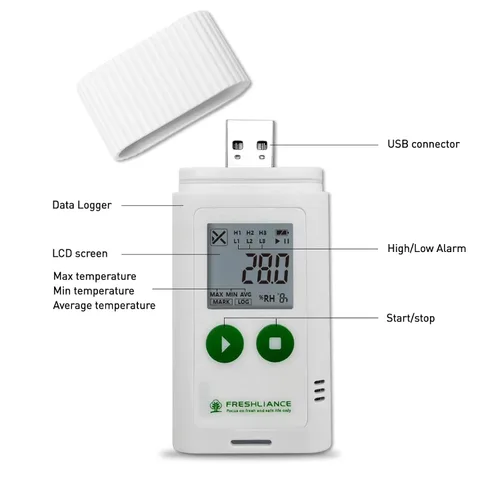 Miniatura 4 de Registrador de datos de temperatura USB Freshliance, termómetro digital LCD configurable para refrigerador con informe PDF o CSV, monitor