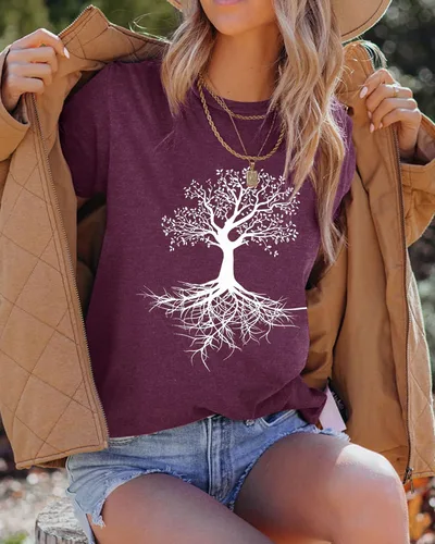 Miniatura 3 de Camisetas gráficas para mujer, camisetas con estampado de árbol de la vida, camiseta de campamento con plantas naturales, blusas casuales de manga