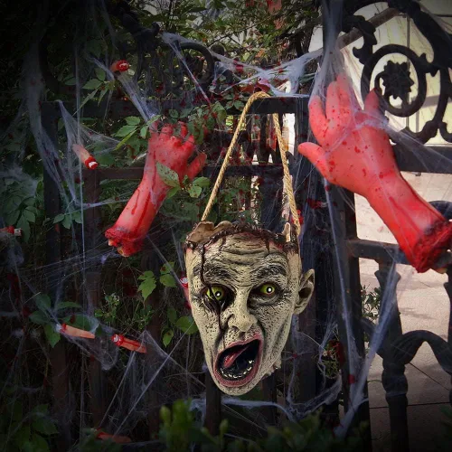 Clobeau Bolsa de dulces de cabeza de zombi de Halloween, bolsa de mano de dulce o truco, bolsa de dulces aterradores colgantes con cabeza de vampiro