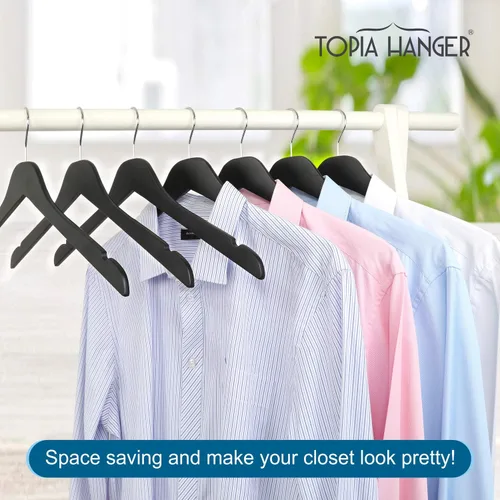 Miniatura 7 de TOPIA HANGER Perchas de madera negra, colgador de ropa delgado de madera de 0.28 pulgadas con diseño plano y muescas suaves, perchas ligeras que