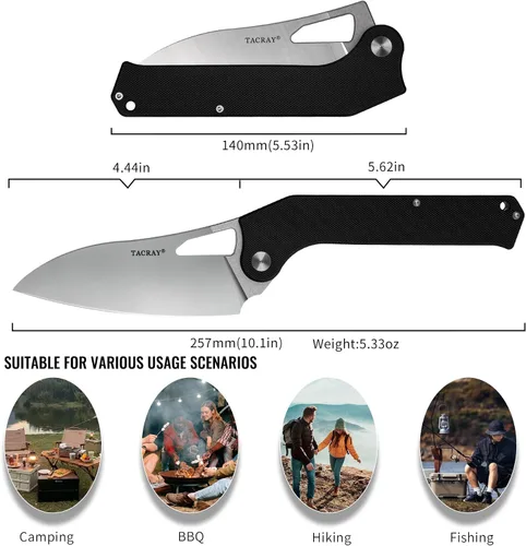 Miniatura 7 de TACRAY Navaja de Cocina Plegable, Cuchillo de Chef de 4.4" Plegable para Acampada con Cuchilla de Acero Inoxidable 10cr15mov, Mango de G10