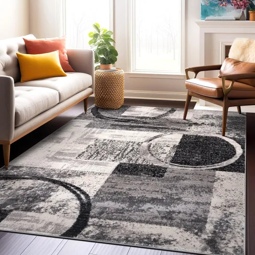 Miniatura 31 de Rugshop - Alfombra contemporánea con diseño abstracto de círculos, alfombra con respaldo de yute para entrada, cocina o habitación pequeña, marrón