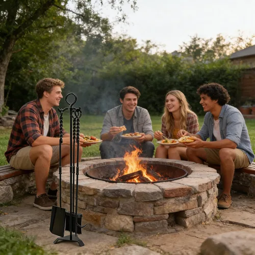 Miniatura 7 de Juego de herramientas para chimenea de 30 pulgadas, 4 piezas de accesorios de chimenea de acero al manganeso resistente, diseño de cuerda trenzada