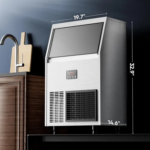 Miniatura 5 de Coolake Máquina comercial para hacer hielo de 200 libras/24 horas con contenedor de almacenamiento de 50 libras, máquina de hielo de acero
