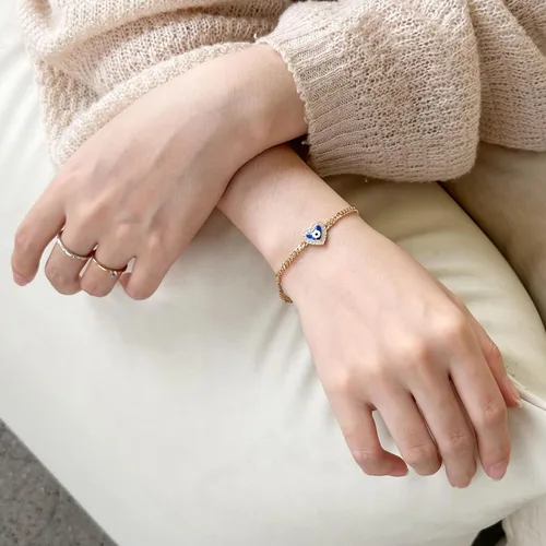 Miniatura 2 de HZMAN Pulsera de ojo turco chapada en oro rosa de 14 quilates para mujeres y niñas, pulsera de protección de la suerte, pulsera ajustable